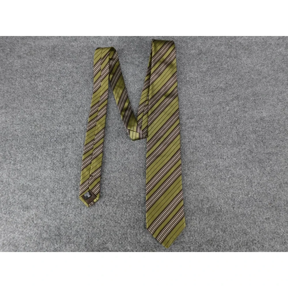 Giorgio Armani Necktie Mens‎ OS Olive Green Good Striped Silk Made in Italy